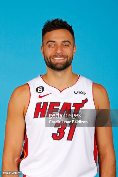 Max Strus of the Miami Heat poses for a head shot during NBA Media Day on September 26, 2022 at FTX Arena in Miami, Florida. NOTE TO USER: User...