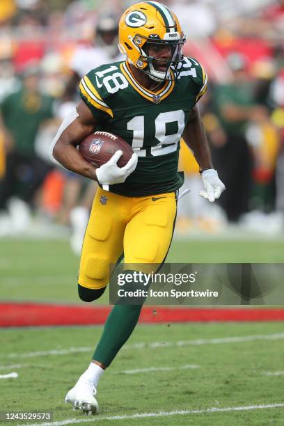 Green Bay Packers Wide Receiver Randall Cobb carries the ball during the regular season game between the Green Bay Packers and the Tampa Bay...