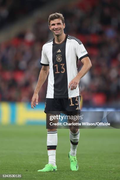 Thomas Muller of Germany smiles during the UEFA Nations League League A Group 3 match between England and Germany at Wembley Stadium on September 26,...