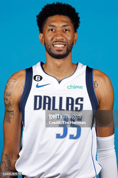 Christian Wood of the Dallas Mavericks poses for a head shot during NBA Media Day on September 26, 2022 at American Airlines Center in Dallas, Texas....