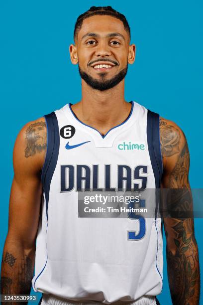 Tyler Dorsey of the Dallas Mavericks poses for a head shot during NBA Media Day on September 26, 2022 at American Airlines Center in Dallas, Texas....