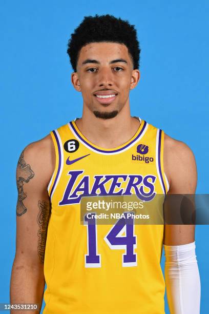 Scotty Pippen Jr. #14 of the Los Angeles Lakers poses for a head shot during NBA Media day at UCLA Health Training Center on September 26, 2022 in El...