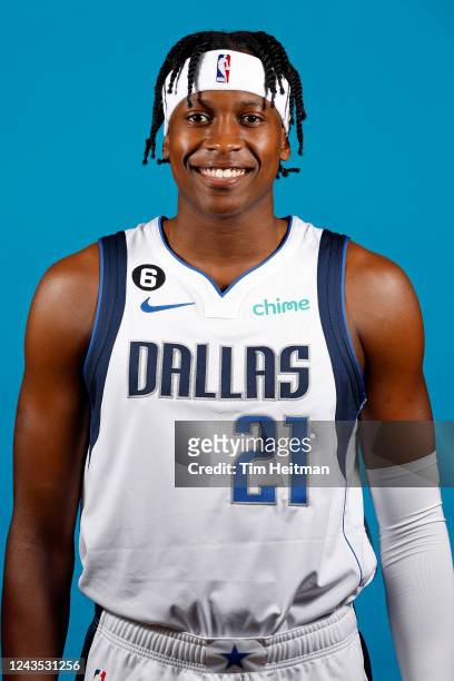 Frank Ntilikina of the Dallas Mavericks poses for a head shot during NBA Media Day on September 26, 2022 at American Airlines Center in Dallas,...