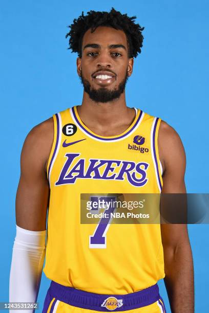 Troy Brown Jr. #7 of the Los Angeles Lakers poses for a head shot during NBA Media day at UCLA Health Training Center on September 26, 2022 in El...