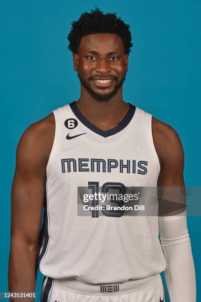 Jaren Jackson Jr. #13 of the Memphis Grizzlies poses for a head shot during NBA Media Day on September 26, 2022 at FedExForum in Memphis, Tennessee....