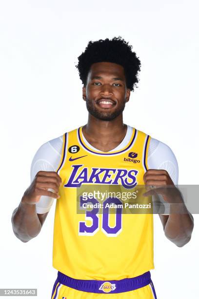 Damian Jones of the Los Angeles Lakers poses for a photo during NBA Media day at UCLA Health Training Center on September 26, 2022 in El Segundo,...