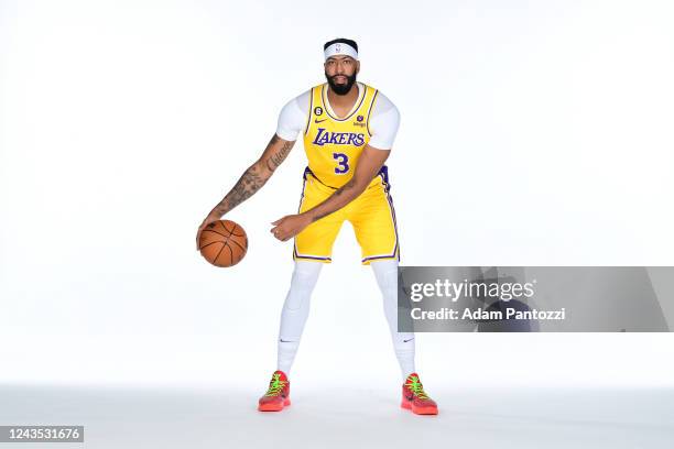 Anthony Davis of the Los Angeles Lakers poses for a photo during NBA Media day at UCLA Health Training Center on September 26, 2022 in El Segundo,...