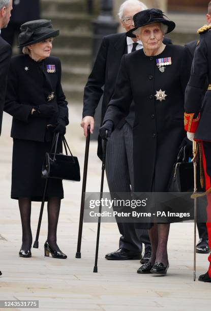 Princess Alexandra and Dame Mary Anne Morrison, a former lady-in-waiting to Queen Elizabeth II, at the State Funeral of Queen Elizabeth II, held at...