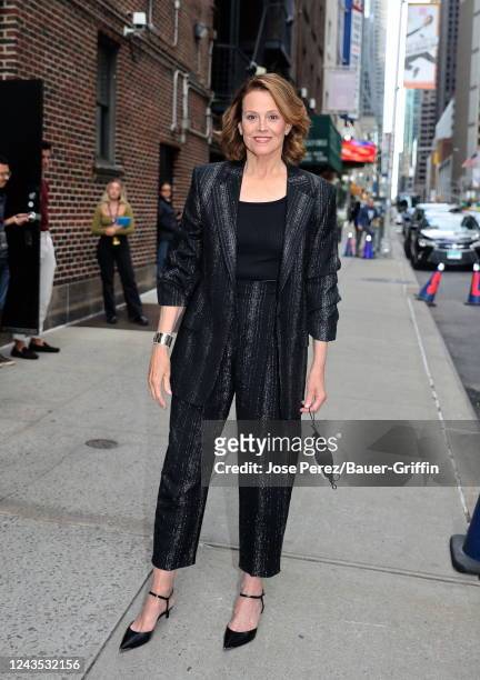 Sigourney Weaver is seen at "The Late Show with Stephen Colbert" on September 26, 2022 in New York City.