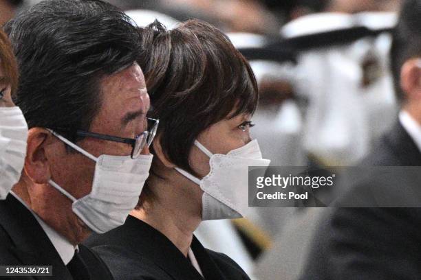 The widow of former Japanese prime minister Shinzo Abe, Akie Abe , attends his state funeral on September 27, 2022 at the Budokan in Tokyo, Japan....