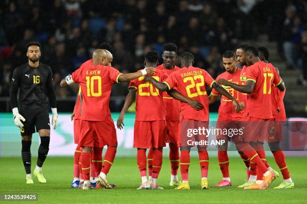 Players of Ghana at the start of the match during the International Friendly between Brazil and Ghana at Stade Oceane on September 23, 2022 in Le...