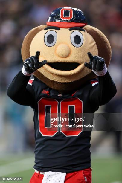 Ohio State mascot Brutus Buckeye on the field prior to the college football game between the Wisconsin Badgers and Ohio State Buckeyes on September...