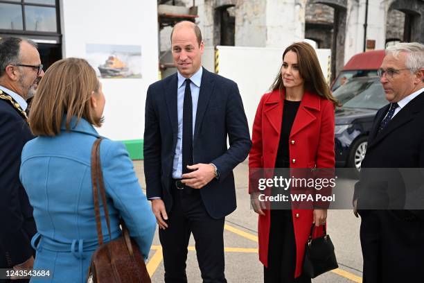 Prince William, Prince of Wales and Catherine, Princess of Wales during their visit to the RNLI Holyhead Lifeboat Station, during a visit to Wales on...