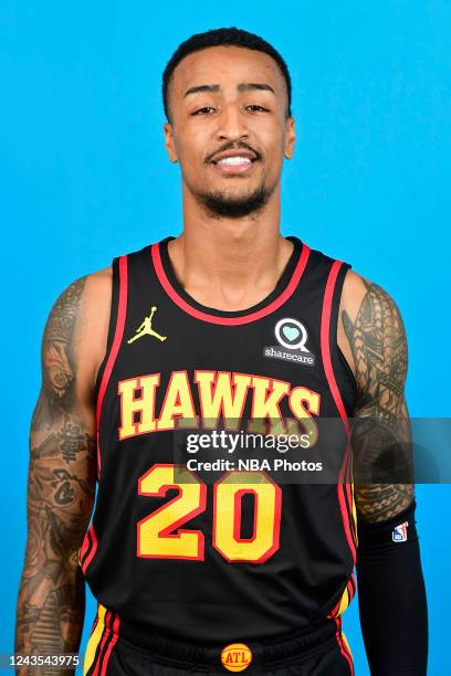 John Collins of the Atlanta Hawks poses for a head shot during NBA Media Day on September 23, 2022 at PC&E Studio in Atlanta, Georgia. NOTE TO USER:...