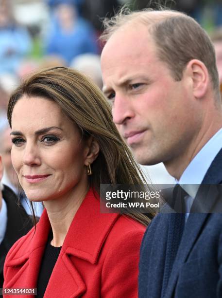 Prince William, Prince of Wales and Catherine, Princess of Wales during their visit to the RNLI Holyhead Lifeboat Station, during a visit to Wales on...
