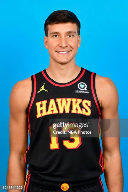 Bogdan Bogdanovic of the Atlanta Hawks poses for a head shot during NBA Media Day on September 23, 2022 at PC&E Studio in Atlanta, Georgia. NOTE TO...