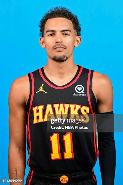 Trae Young of the Atlanta Hawks poses for a head shot during NBA Media Day on September 23, 2022 at PC&E Studio in Atlanta, Georgia. NOTE TO USER:...