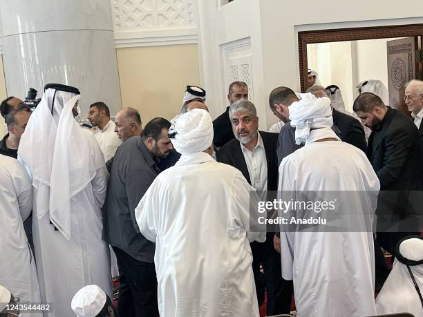 Khalid Mashal, who is currently responsible for Hamas abroad attends the funeral of Chairman of the International Union of Muslim Scholars Yusuf...
