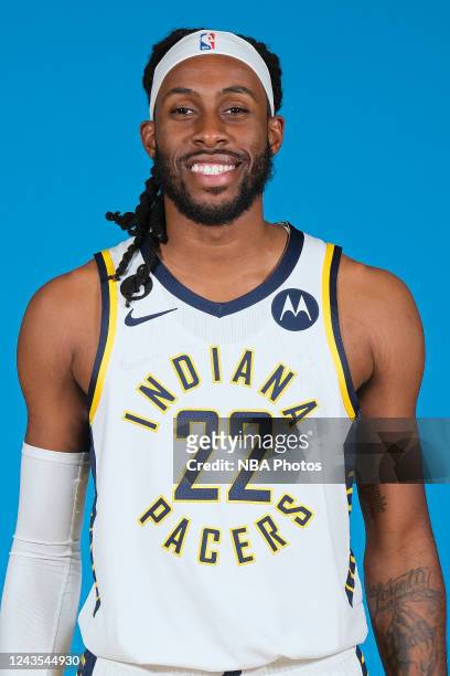 Isaiah Jackson of the Indiana Pacers poses for a head shot during NBA Media Day on September 26, 2022 at Gainbridge Fieldhouse in Indianapolis,...