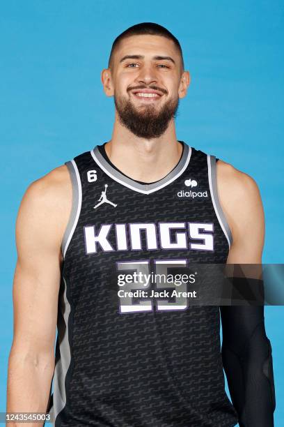 Alex Len of the Sacramento Kings poses for a head shot during NBA Media Day on September 26, 2022 at the Golden 1 Center in Sacramento, California....