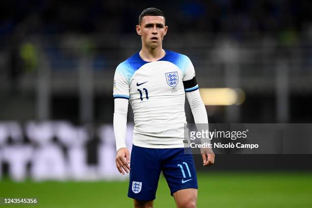 Phil Foden of England looks on during the UEFA Nations League football match between Italy and England. Italy won 1-0 over England.