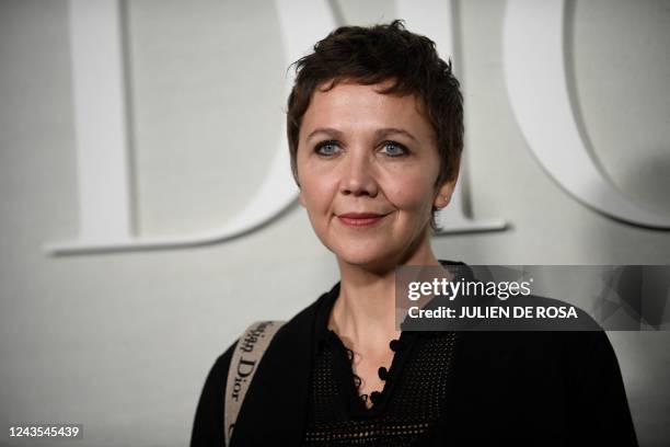 Actress and film producer Maggie Gyllenhaal arrives to attend the Dior Spring-Summer 2023 fashion show as part of the Paris Fashion Week, in Paris,...