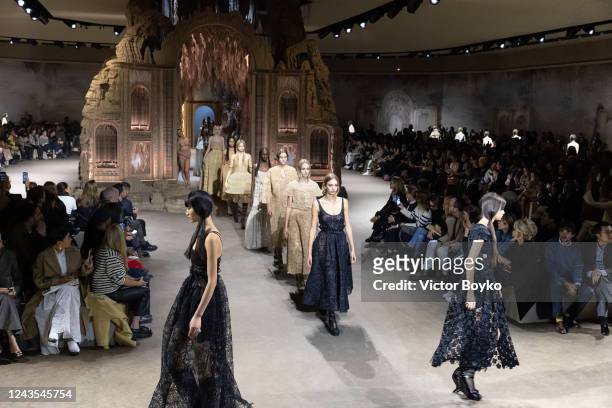 Models walk the runway during the finale of the Christian Dior Womenswear Spring/Summer 2023 show as part of Paris Fashion Week on September 27, 2022...