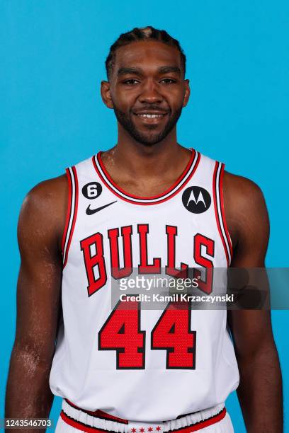 Patrick Williams of the Chicago Bulls poses for a head shot during NBA Media Day on September 26, 2022 at the United Center in Chicago, Illinois....