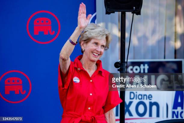 Newport Beach, CA Diane Dixon, candidate for AD-72, speaks while joining Republican National Committee , the California Republican Party and top...