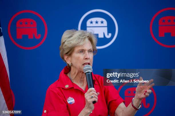 Newport Beach, CA Diane Dixon, candidate for AD-72, speaks while joining Republican National Committee , the California Republican Party and top...