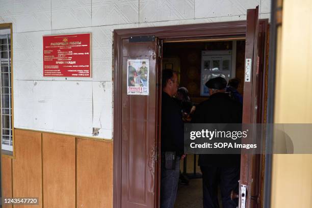 People seen inside the military enlistment office during mobilization in Voronezh. On February 21, Russian President Vladimir Putin signed a decree...