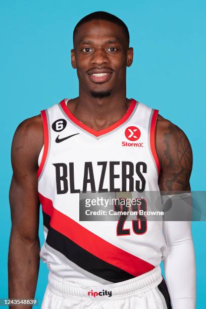 Isaiah Miller of the Portland Trail Blazers poses for a head shot during NBA Media Day on September 26, 2022 at the MODA Center in Portland, Oregon....