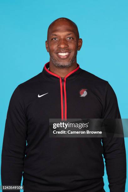 Chauncey Billups of the Portland Trail Blazers poses for a head shot during NBA Media Day on September 26, 2022 at the MODA Center in Portland,...