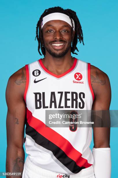 Jerami Grant of the Portland Trail Blazers poses for a head shot during NBA Media Day on September 26, 2022 at the MODA Center in Portland, Oregon....