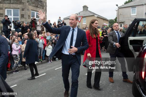 Prince William, Prince of Wales meets with locals on a walkabout after visiting St Thomas Church, which has been has been redeveloped to provide...