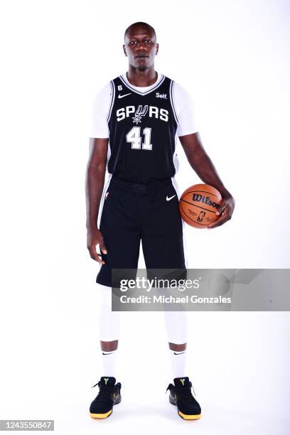 Gorgui Dieng of the San Antonio Spurs poses for a portrait during NBA Media Day on September 26, 2022 at the AT&T Center in San Antonio, Texas. NOTE...