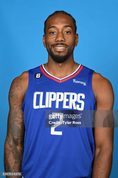 Kawhi Leonard of the LA Clippers poses for a head shot during NBA Media Day on September 26, 2022 at the Honey Training Center in Playa Vista,...