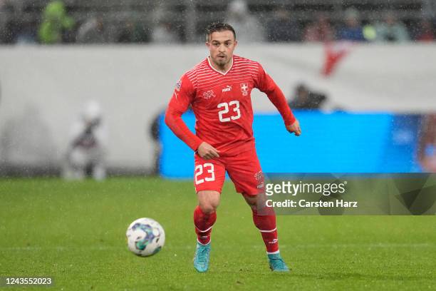 Xherdan Shaqiri of Switzerland fits the ballduring the UEFA Nations League League A Group 2 match between Switzerland and Czech Republic at Kybunpark...