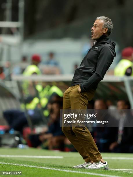 Coach Luis Enrique of Spain during the UEFA Nations league match between Portugal v Spain at the Estadio Municipal de Braga on September 27, 2022 in...