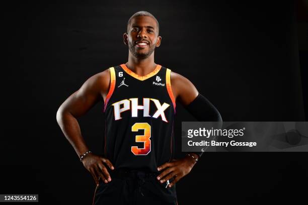 Chris Paul of the Phoenix Suns poses for a portrait during 2022 NBA Media Day on September 26 at the Footprint Center in Phoenix, Arizona. NOTE TO...