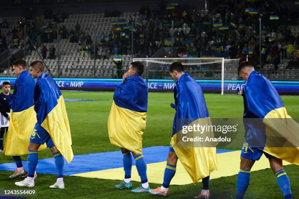 Team of Ukraine before the UEFA Nations League match Ukraine - Scotland at Marshal Jozef Pilsudski Stadium in Krakow, Poland on September 27, 2022....