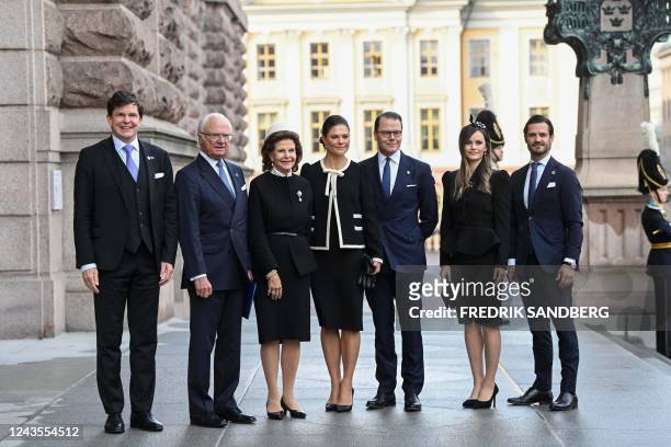The Speaker of the Parliament Andreas Norlen, King Carl XVI Gustaf, Queen Silvia, Crown Princess Victoria, Prince Daniel, Princess Sofia and Prince...