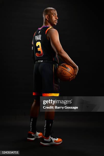 Chris Paul of the Phoenix Suns poses for a portrait during 2022 NBA Media Day on September 26 at the Footprint Center in Phoenix, Arizona. NOTE TO...