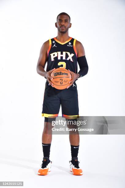 Chris Paul of the Phoenix Suns poses for a portrait during 2022 NBA Media Day on September 26 at the Footprint Center in Phoenix, Arizona. NOTE TO...