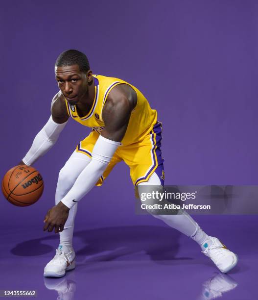 Kendrick Nunn of the Los Angeles Lakers poses for a photo during NBA Media day at UCLA Health Training Center on September 26, 2022 in El Segundo,...