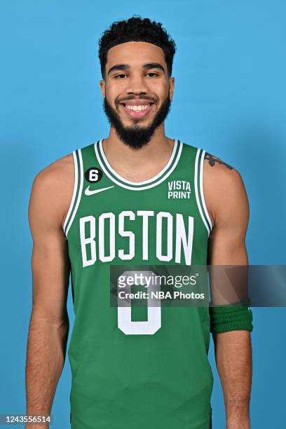 Jayson Tatum of the Boston Celtics poses for a portrait on September 26, 2022 at High Output Studios in Canton, Massachusetts. NOTE TO USER: User...