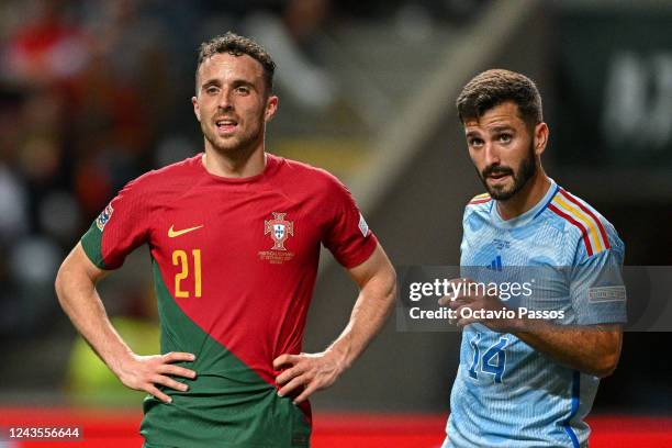 Diogo Jota of Portugal reacts during the UEFA Nations League League A Group 2 match between Portugal and Spain at Estadio Municipal de Braga on...