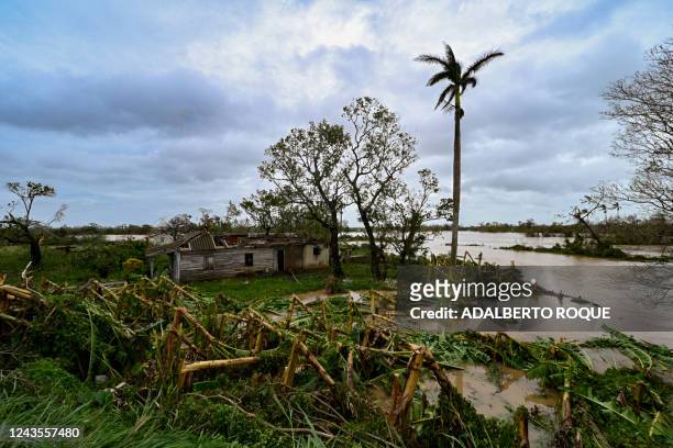 Damaged house is seen in San Juan y Martinez, Pinar del Rio Province, Cuba after the passage of Hurricane Ian, on September 27, 2022. - Powerful...