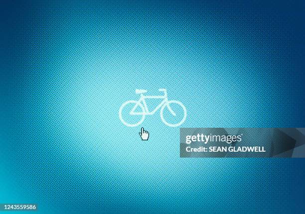 bicycle icon on screen - buying a bike stock-fotos und bilder