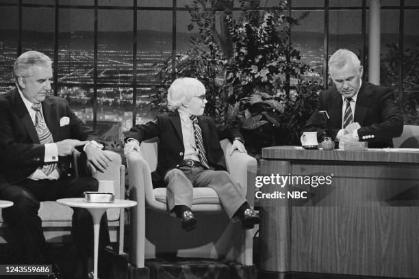 Pictured: Announcer Ed McMahon and child actor Peter Billingsley during an interview with host Johnny Carson on October 8, 1981 --